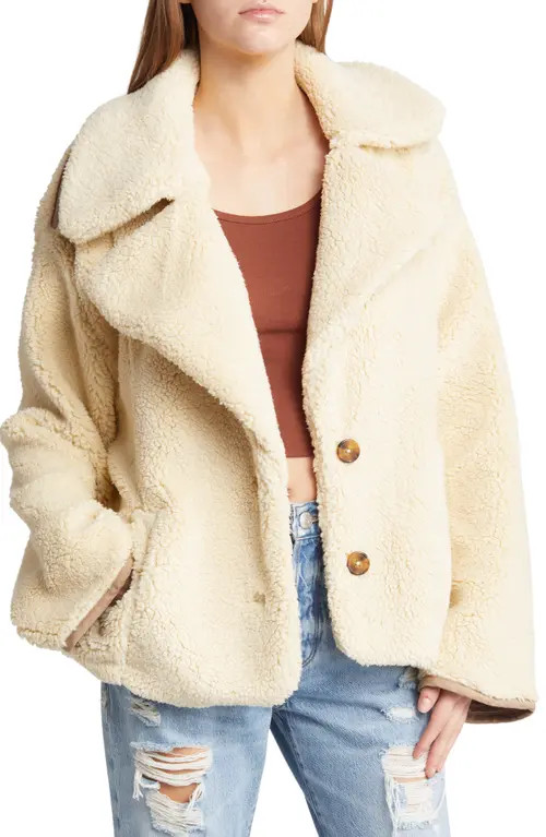 Free People Joplin Faux Fur Teddy Jacket in Ivory at Nordstrom, Size Large | Nordstrom