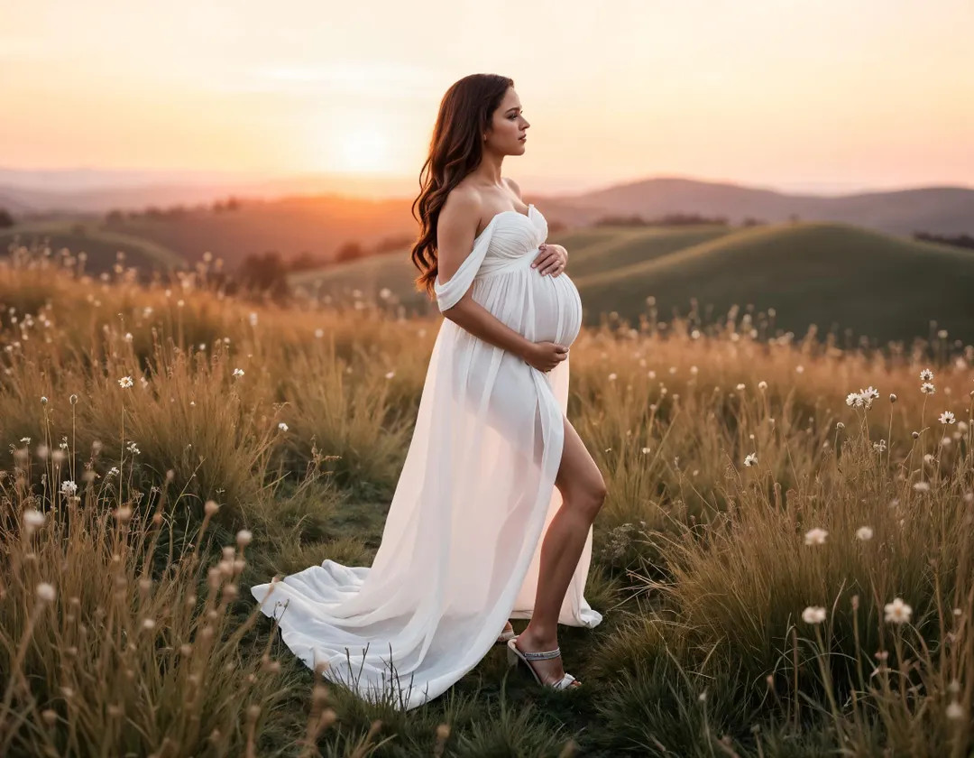 Boho Maternity Gown for Photoshoot – Off-shoulder Chiffon Dress With Front Slit, Baby Shower Ou... | Etsy (US)