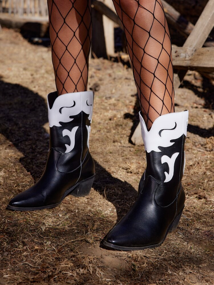 ROMWE Goth Cowgirl Two Tone Western Boots | SHEIN
