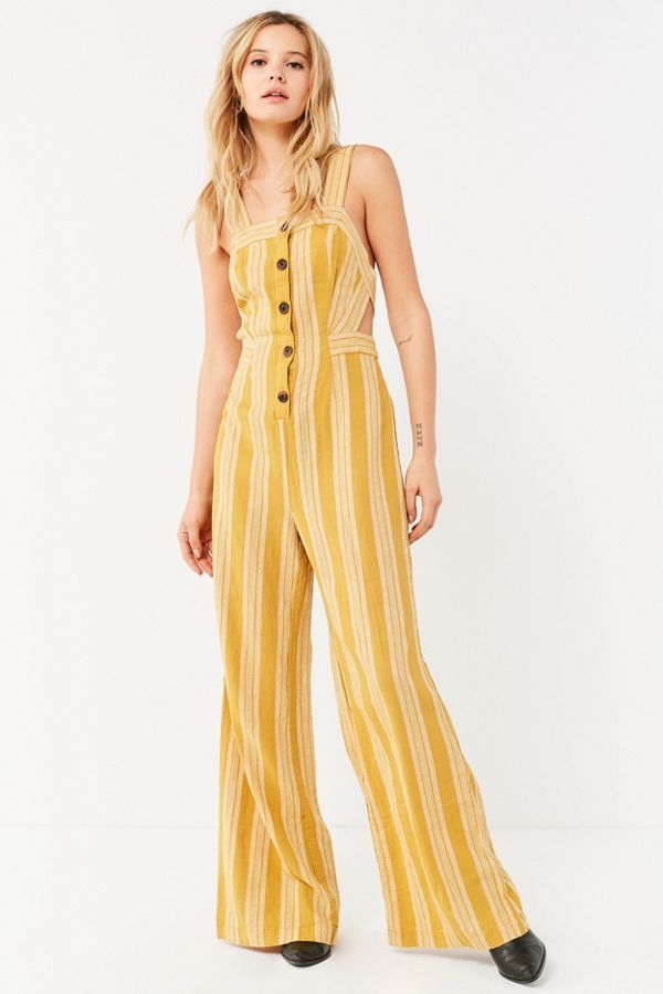 UO Ameliana Straight-Neck Button-Down Jumpsuit | Urban Outfitters US