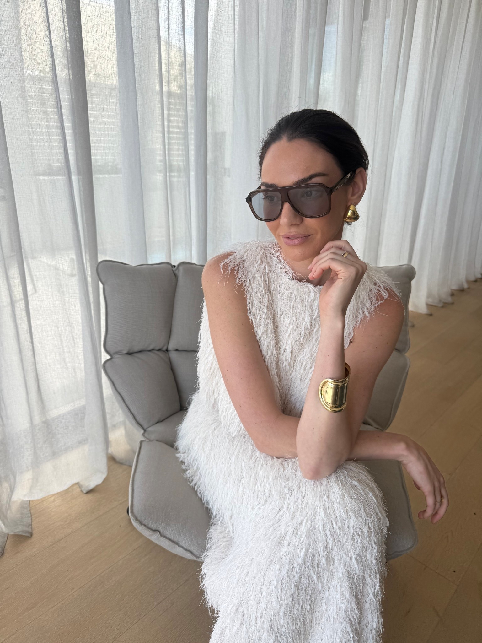 Fluffy set for the silly season 
Vrg grl top and maxi skirt 
Oversized sunglasses 
Gold bangle and earrings 

#LTKaustralia #LTKspring #LTKsummer