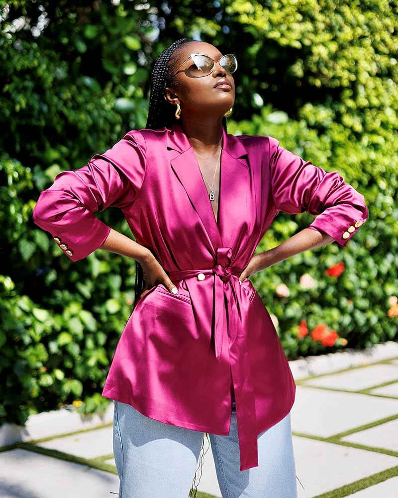 The Drop Women's Orchid Belted Satin Blazer by @tenickab | Amazon (US)
