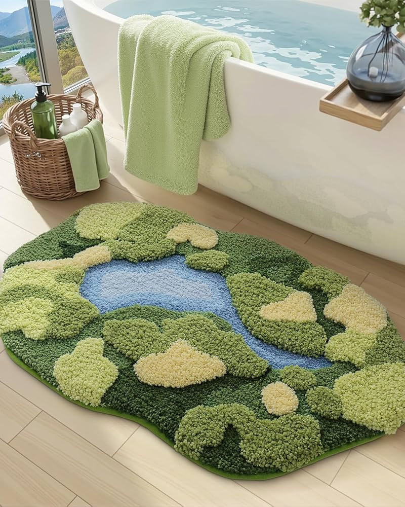 DEXI Moss Bath Mat, Ultra Thick Soft Green Bathroom Rug, Water Absorbent Non Slip Microfiber Rugs... | Amazon (US)