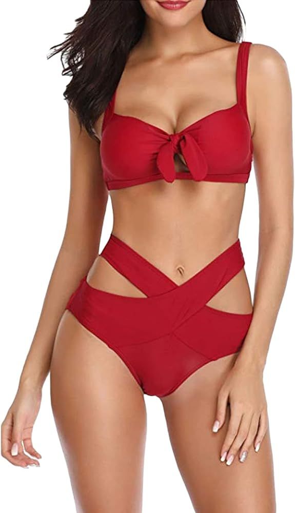 Womens Halter Bandage Bikini Set Two Piece Push Up Criss Cross Swimsuit High Waisted Wrap Strappy... | Amazon (US)