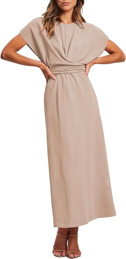 Happy Sailed Womens Formal Dress 2024 Trendy Elegant Batwing Sleeve Front Wrap Tie Waist Long Max... | Amazon (US)