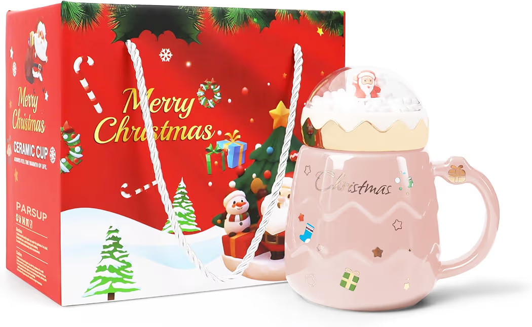 Christmas Mug, Cute Ceramic Tea mugs with Santa Lid, Novelty Cup for Milk, Coffee, Hot Chocolate,... | Amazon (US)