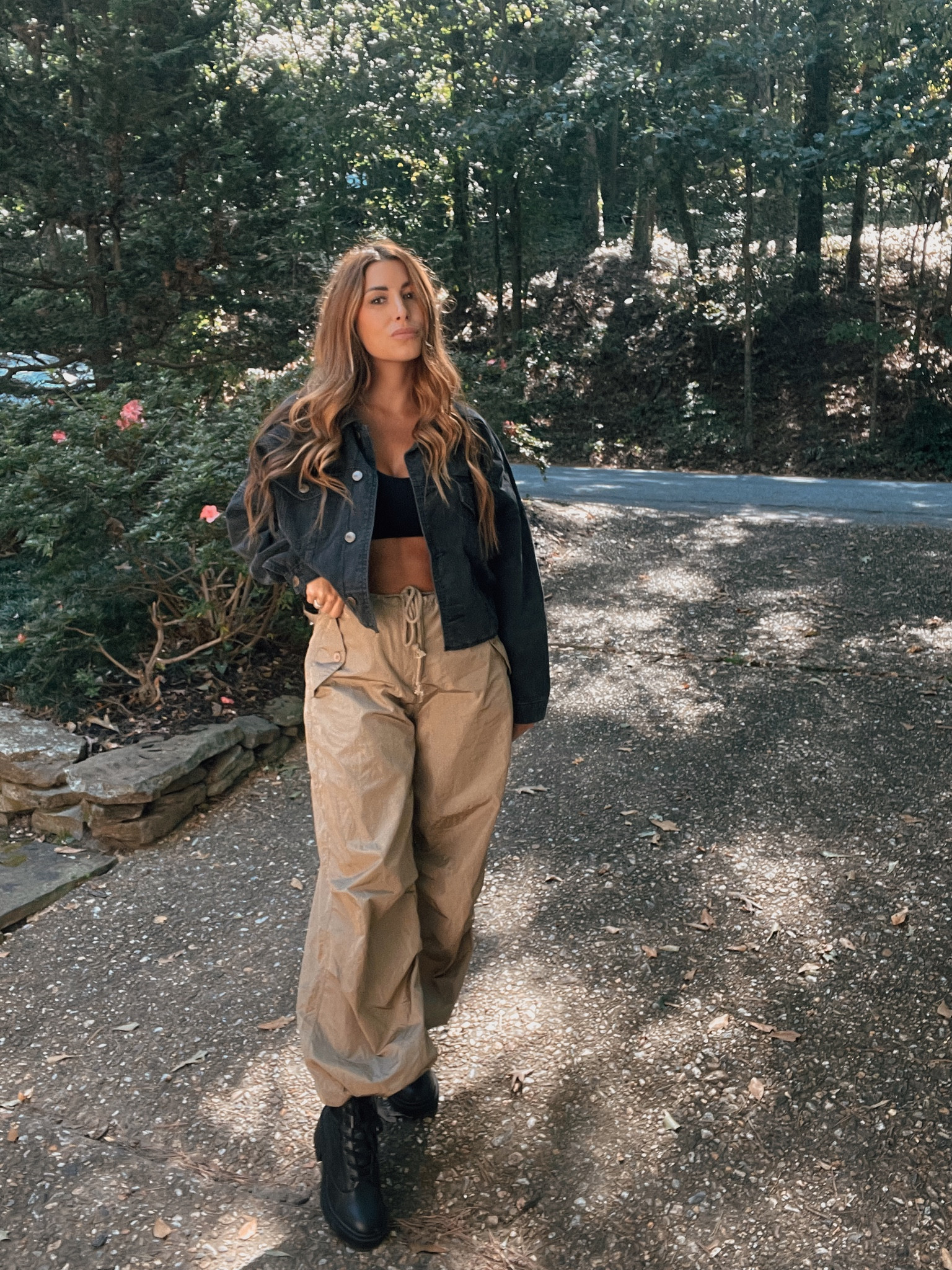 Parachute pants, street style, cropped denim jacket, black combat boots 

#LTKshoecrush #LTKstyletip #LTKSeasonal