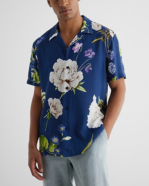 Floral Rayon Short Sleeve Shirt | Express