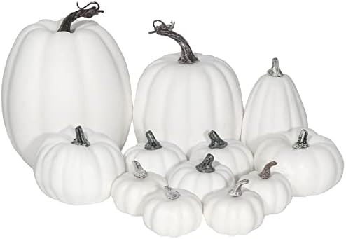CCINEE 12PCS White Artificial Pumpkins,Assorted Size Foam Pumpkins for Halloween Thanksgiving Fal... | Amazon (US)