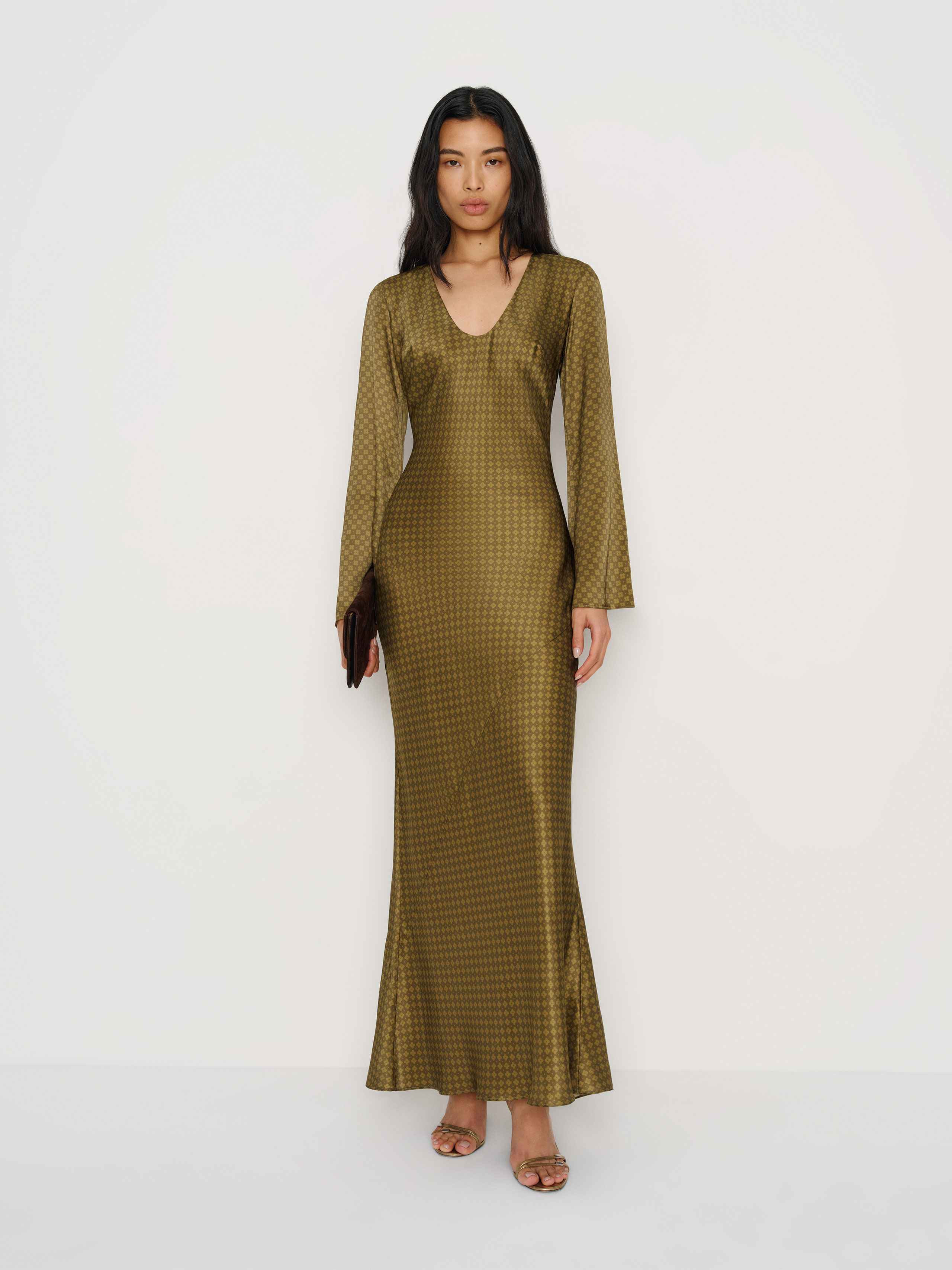 Reformation Vivia Silk Dress Green Large | Reformation (Global)