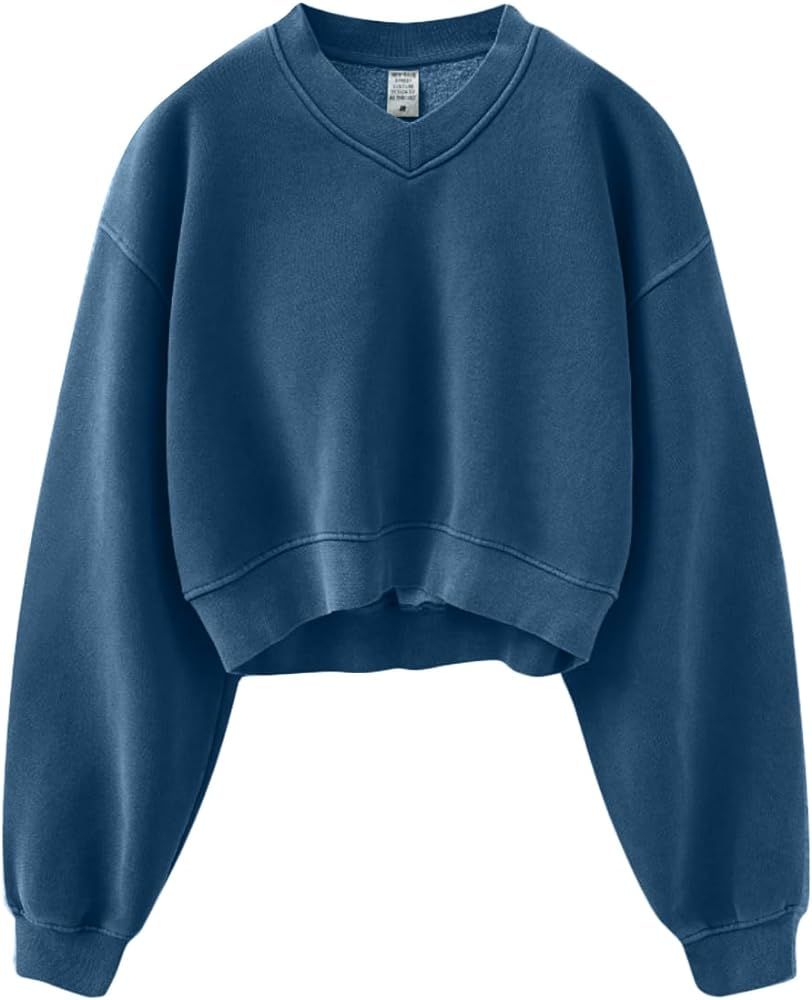 Hatant Sweatshirt for Women Acid Wash Athletic Hoodie Heritage Fleece V-neck Long Sleeve Hoodie F... | Amazon (US)