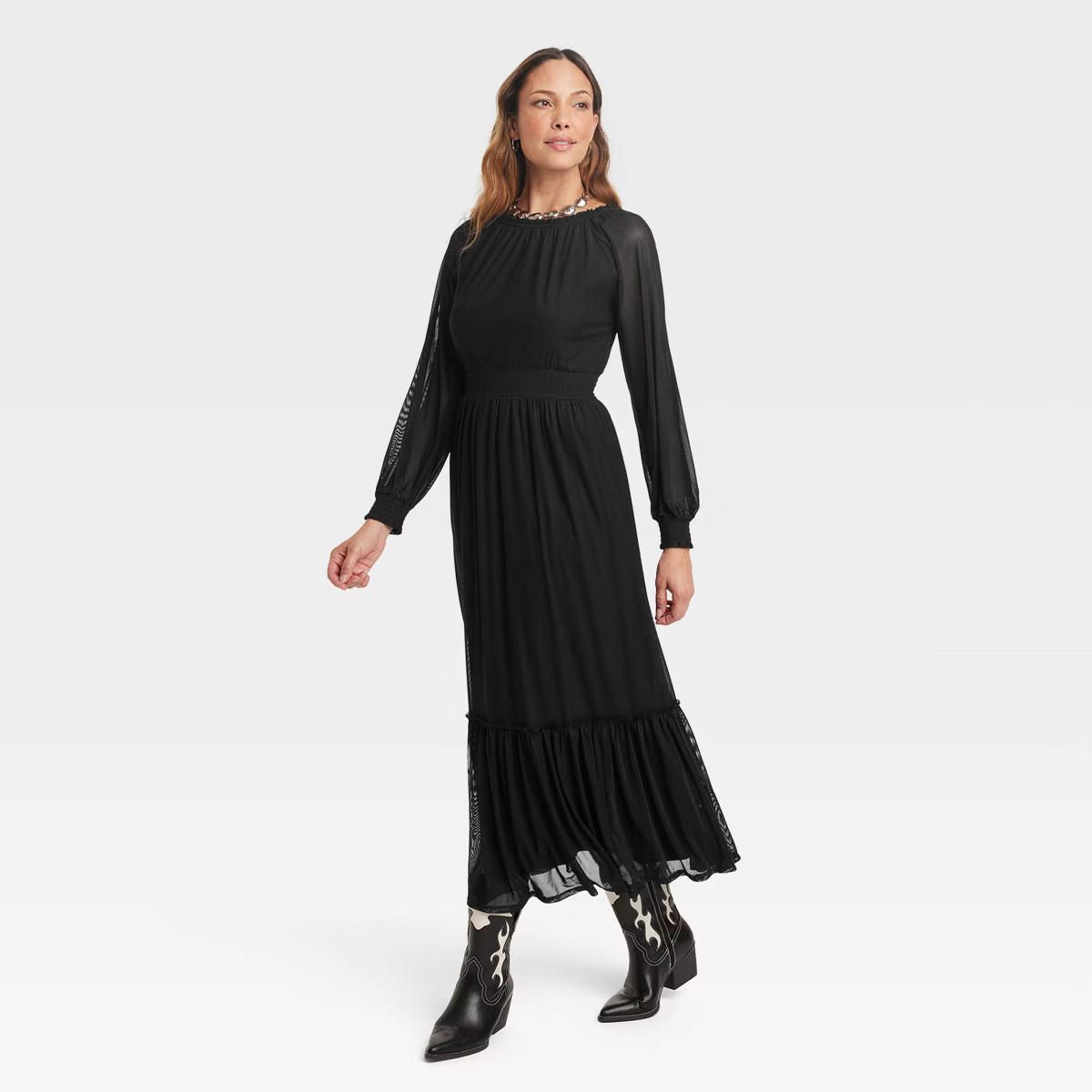 Women's Long Sleeve A-Line Maxi Dress - Knox Rose™ Black XL | Target