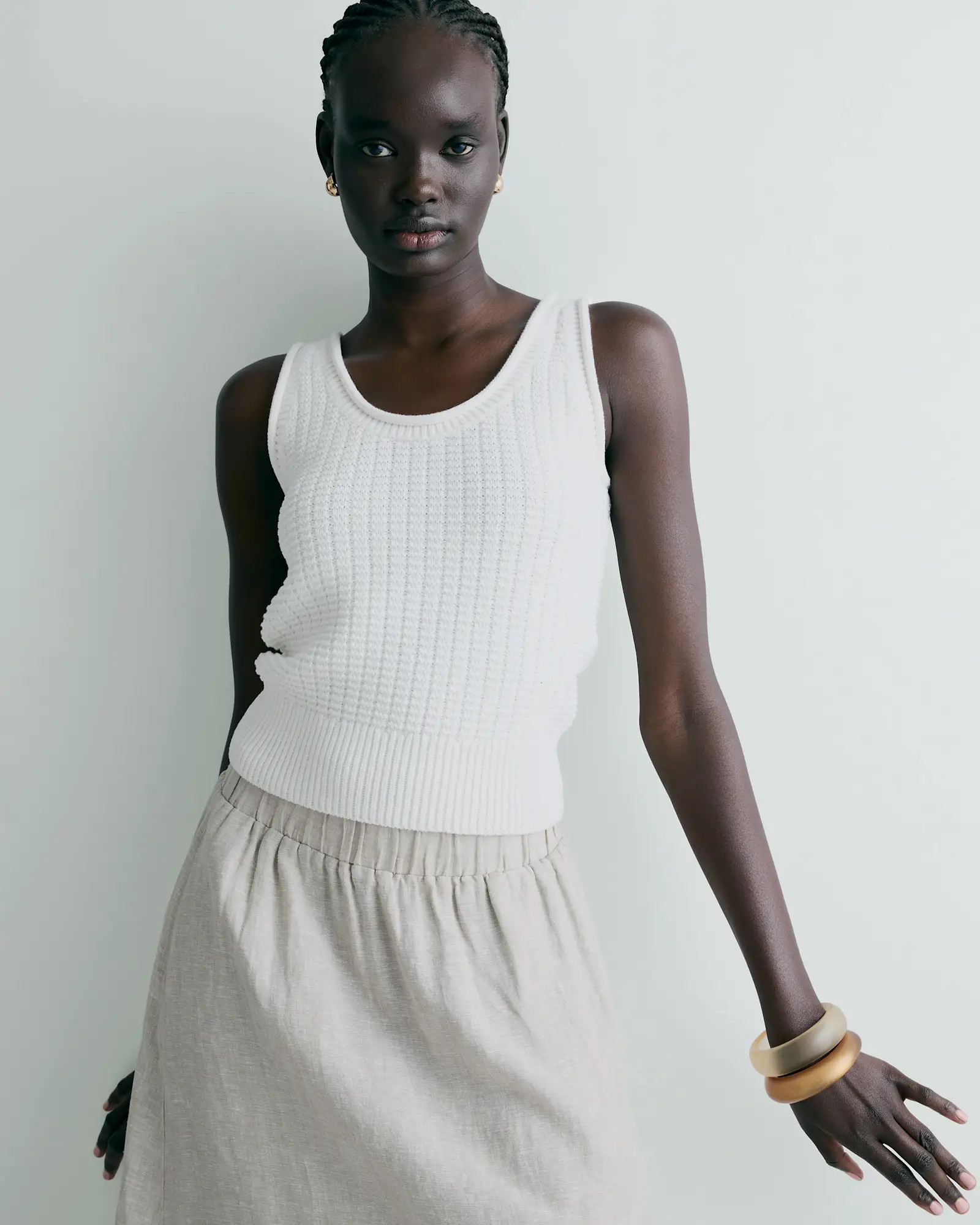 100% Organic Cotton Waffle Cropped Sweater Tank in Ivory | Quince