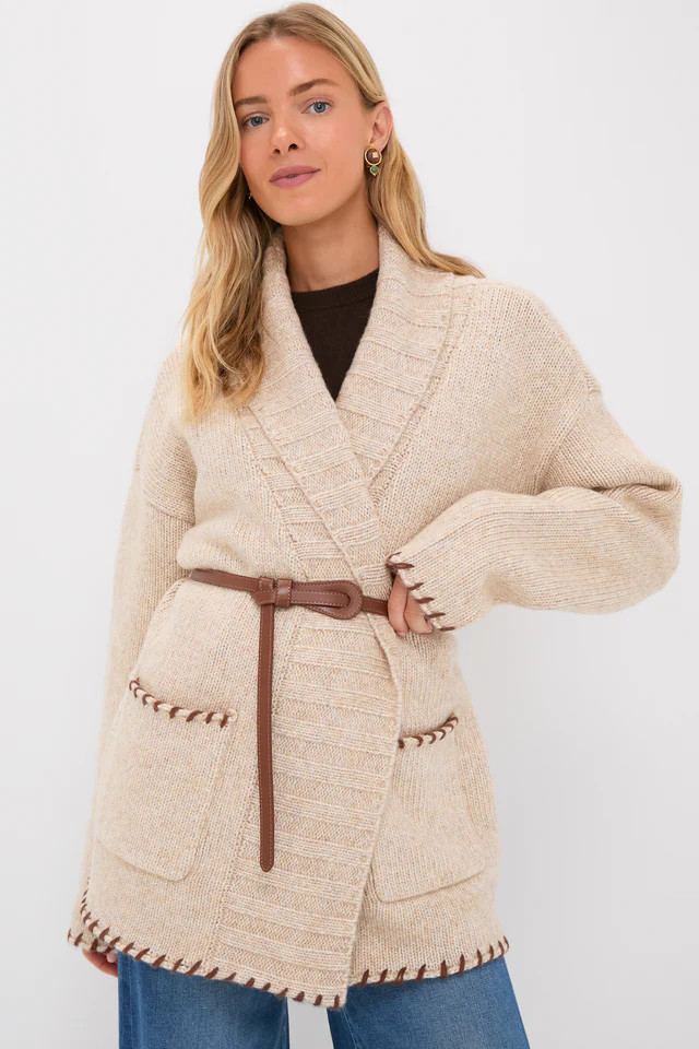 Navy and Brown Blanket Stitch Harrow Cardigan | Tuckernuck (US)