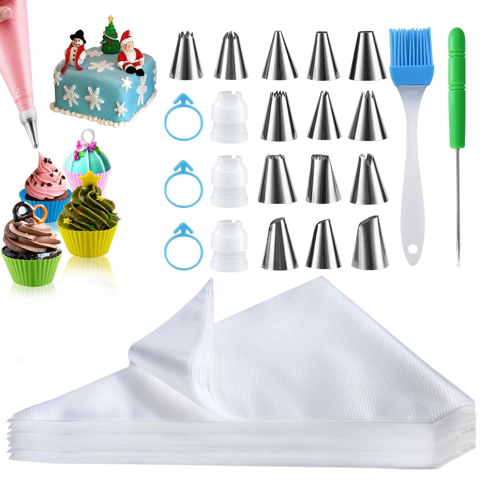Piping Bags and Tips Set - 100pcs Disposable Piping Bags, 12 Inch Icing Bags, Thickened Pastry Ba... | Amazon (US)