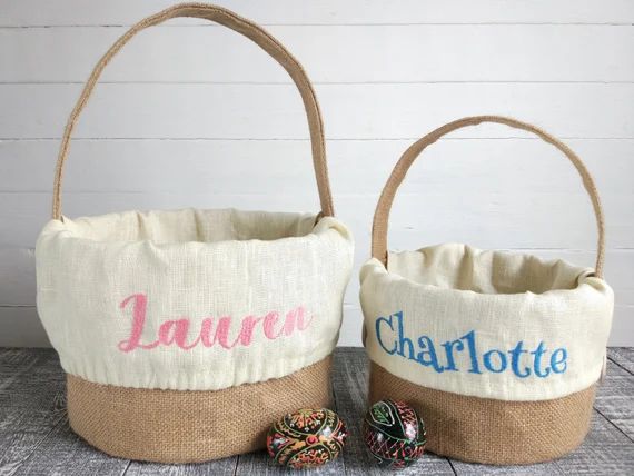 Personalized Easter basket burlap with linen liner | Etsy | Etsy (US)