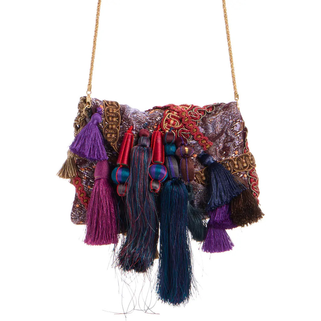 Dries Van Noten Tassel Trimmed Envelope Clutch in Burgundy 358 at Nordstrom | Nordstrom