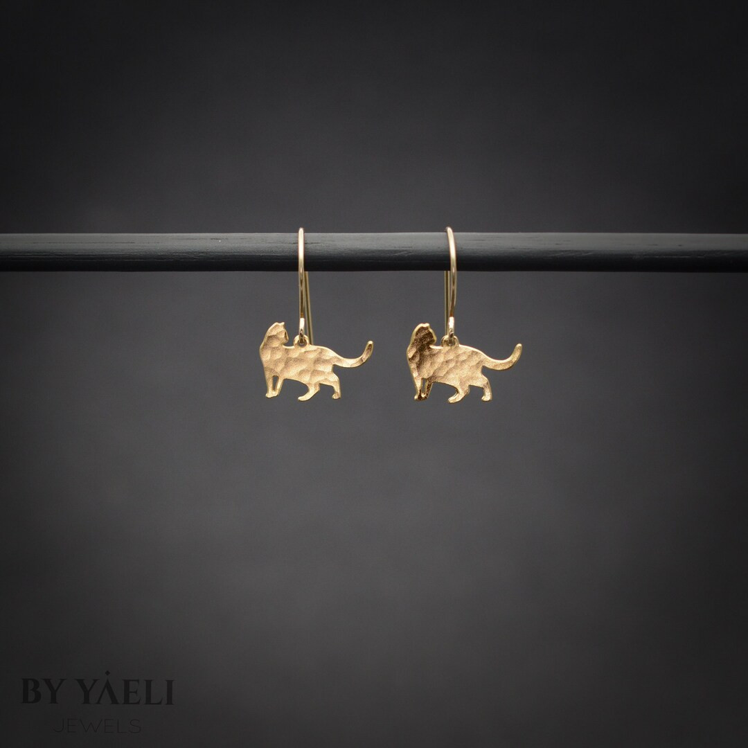 Cat Earrings, Gold Cat Dangle Earrings - Etsy | Etsy (US)