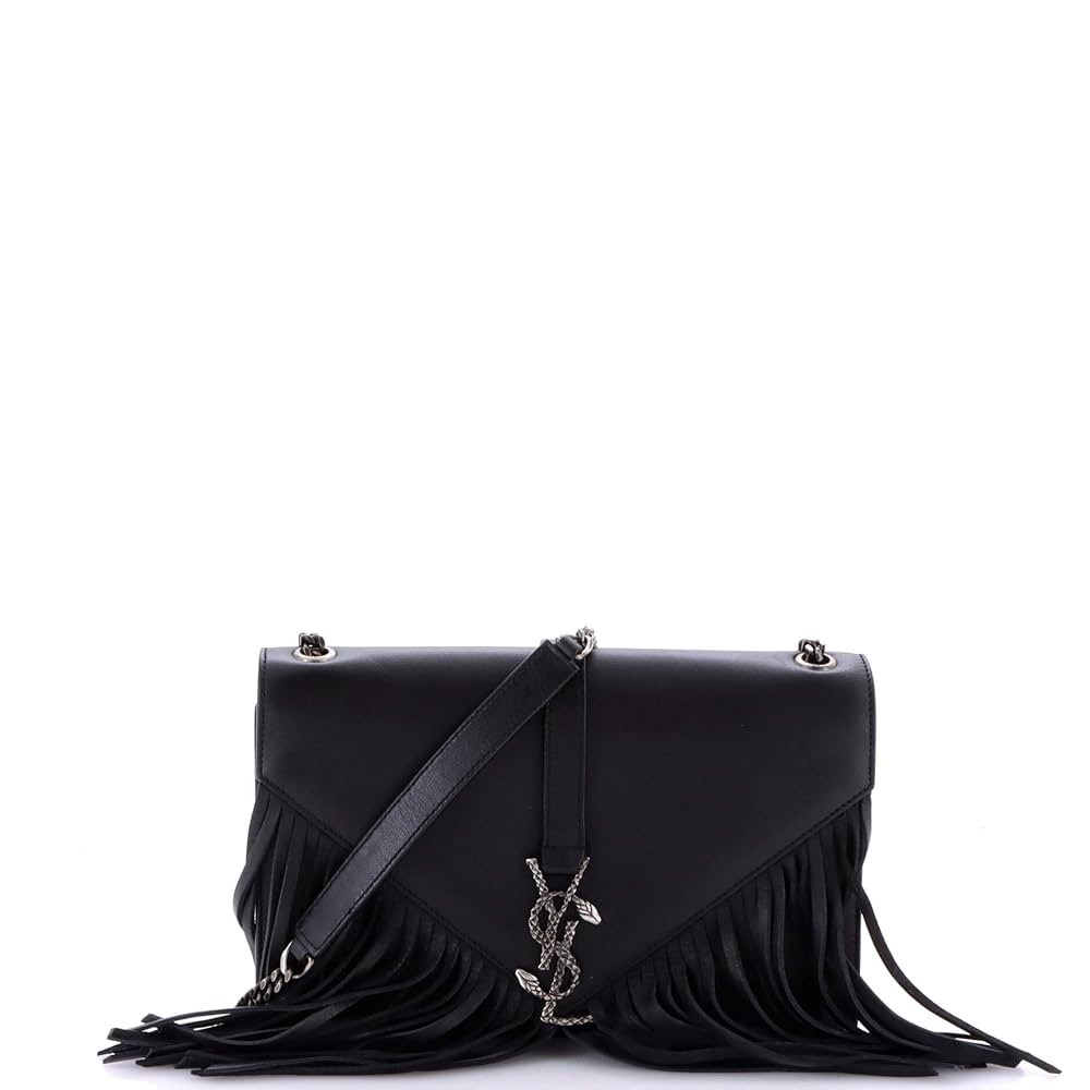 Amazon.com: Saint Laurent, Pre-Loved Classic Monogram Fringe Crossbody Bag Leather Medium, Black ... | Amazon (US)