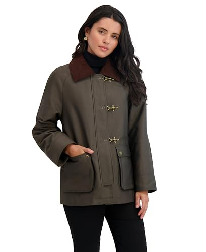 TAHARI Women's Taylor Cotton Blend Barn Jacket, Olive, Medium | Amazon (US)