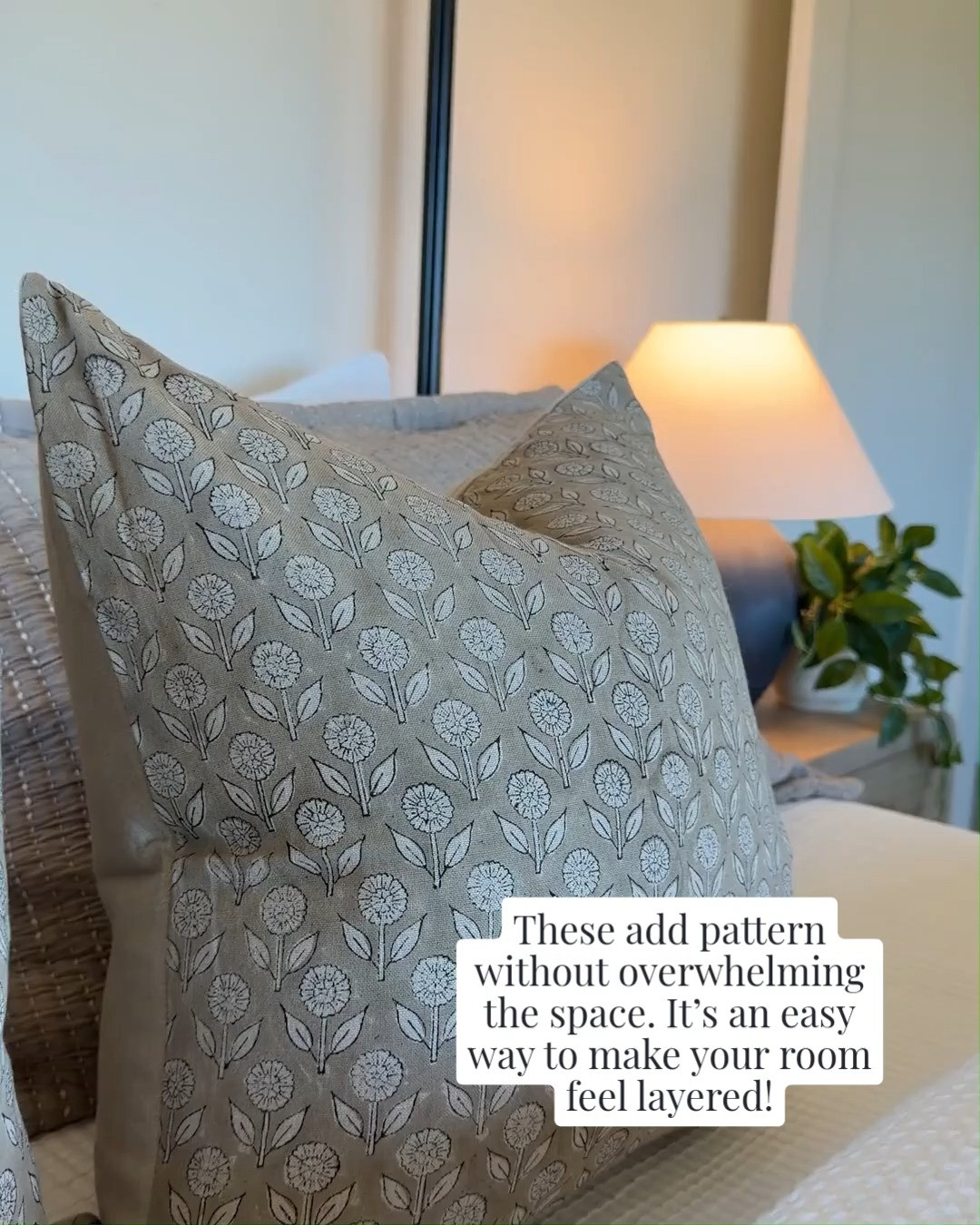 A patterned throw pillow is one of the easiest ways to add interest without overwhelming a space. It brings in texture, breaks up solids, and makes everything feel a little more layered.

It’s a small detail that makes a big difference. 

 #LTKmomlife #LTKvlog #LTKHome
