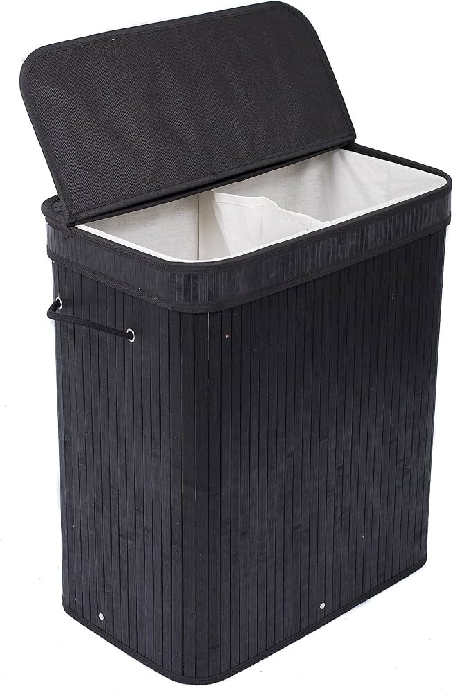 BIRDROCK HOME Double Laundry Hamper with Lid and Cloth Liner - Bamboo - Black - Easily Transport ... | Amazon (US)