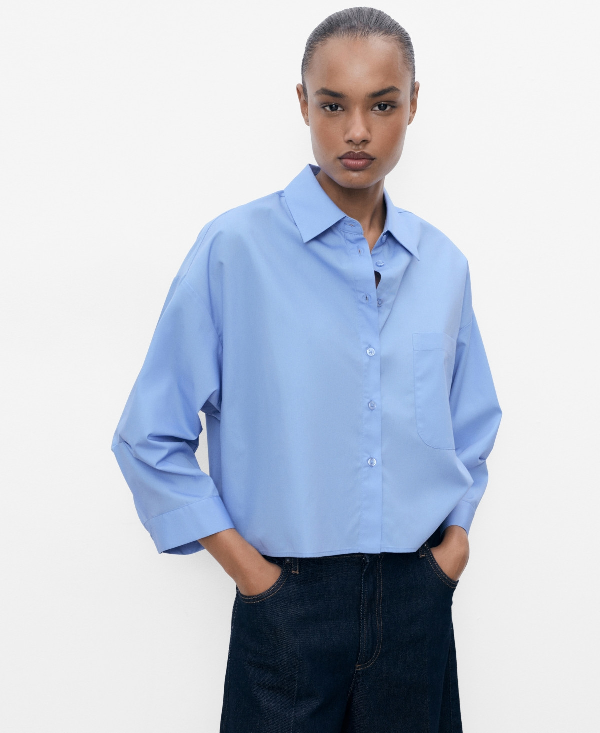 Mango Women's Pocket Oversize Shirt - Blue | Macy's