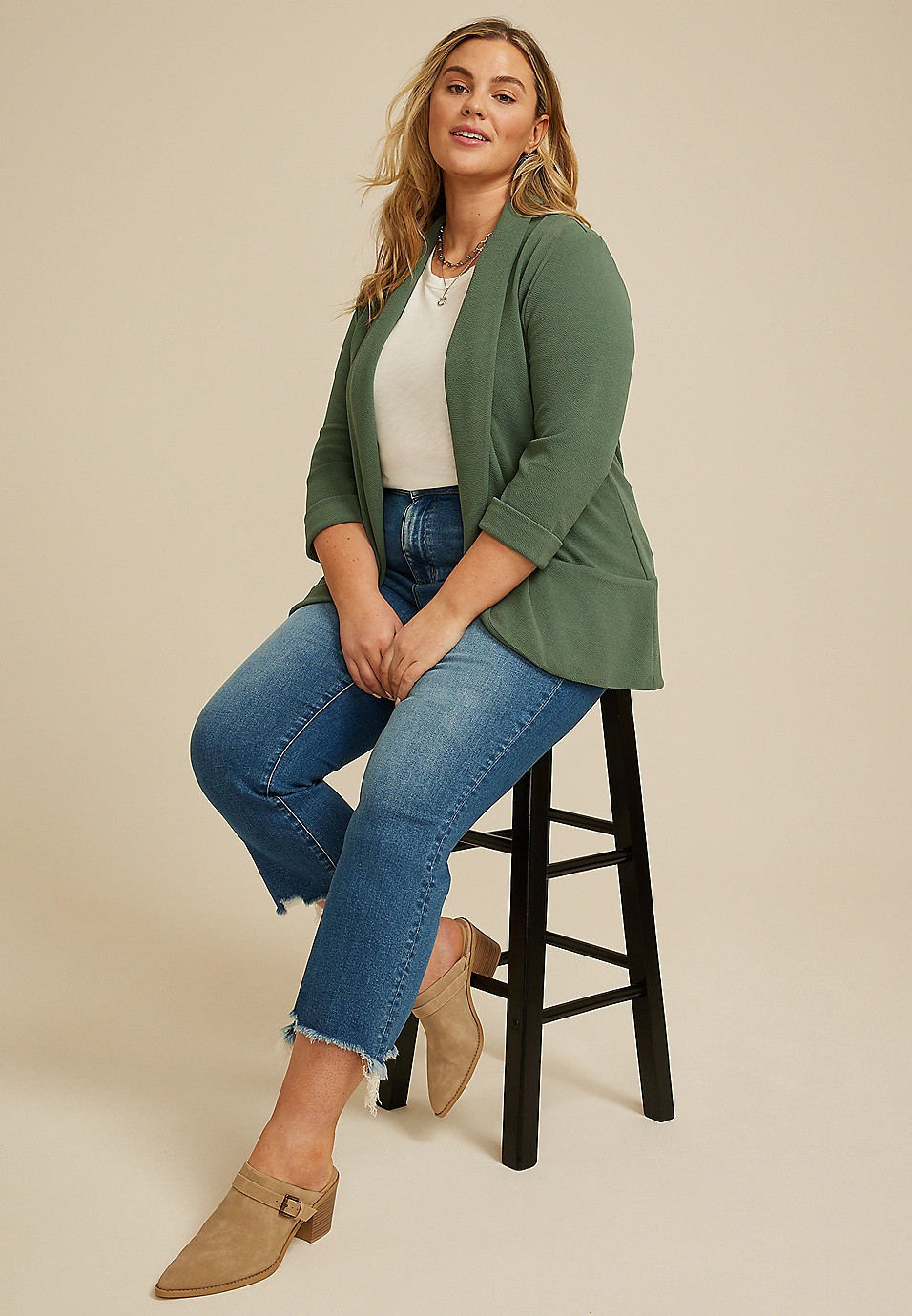 Plus Size Versa 3/4 Sleeve Pocket Blazer | Maurices