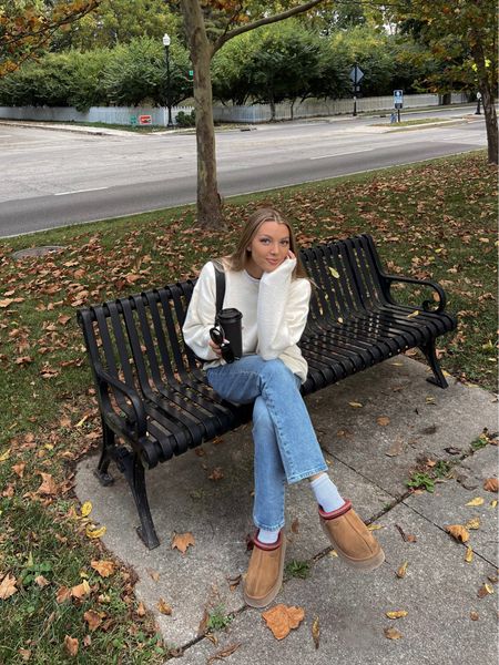fall / autumn casual outfit of the day 🤍🍂☕️

coffee shop outfit details:
H&M cozy sweater
Levi’s jeans (my favs!) from revolve
Tazz platform uggs in Chestnut (amazing gift for the holidays!) 
bag from dolce vita - holds so much
Socks & sunglasses from amazon! 

#LTKfindsunder100 #LTKstyletip #LTKSeasonal
