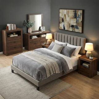 Davenly 6-Piece Walnut/Brown Wood Frame Upholstered Queen Panel Bedroom Set | The Home Depot
