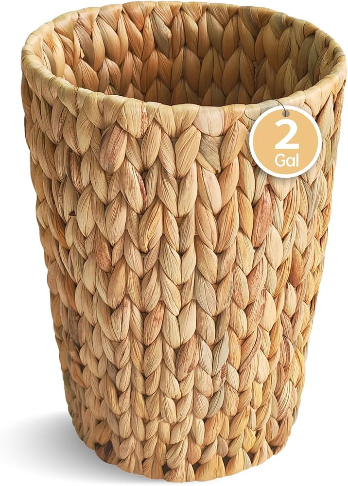 Coeusy Wicker Trash Can,Small Bathroom Trash Can,Water Hyacinth Wicker Waste Basket for Bathroom,... | Amazon (US)
