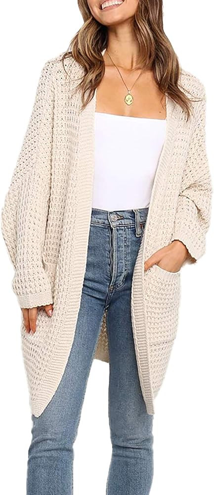 Women's Solid Color Casual Knit Sweater Coat Slouchy Long Sleeves Open Front Cardigan Outerwear w... | Amazon (US)