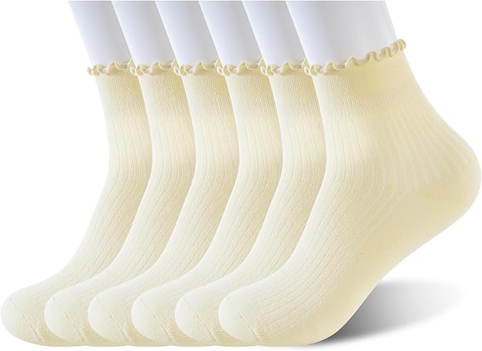 Womens Cotton Ruffle Socks, Cute Breathable Frilly Casual Ankle Socks | Amazon (US)