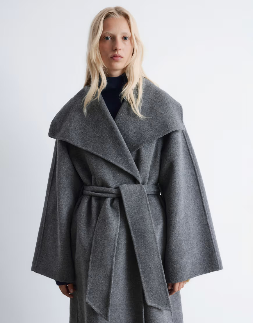 & Other Stories wool belted maxi coat with funnel neck in gray | ASOS (Global)