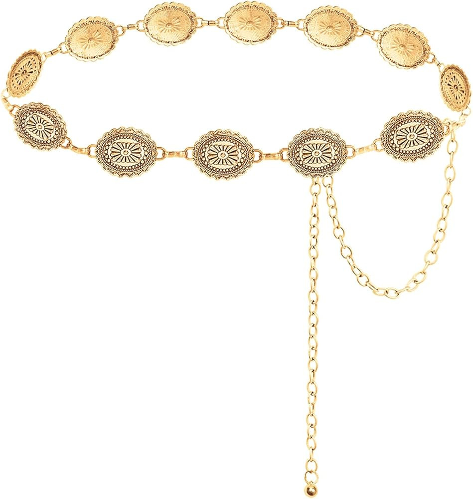 TOPACC Western Chain belt for Women Cowgirl Metal Concho Belt for Dresses Jeans Country Concert O... | Amazon (US)