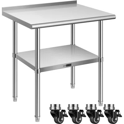 Stainless Steel Work Table with Backsplash and Wheels | Wayfair North America