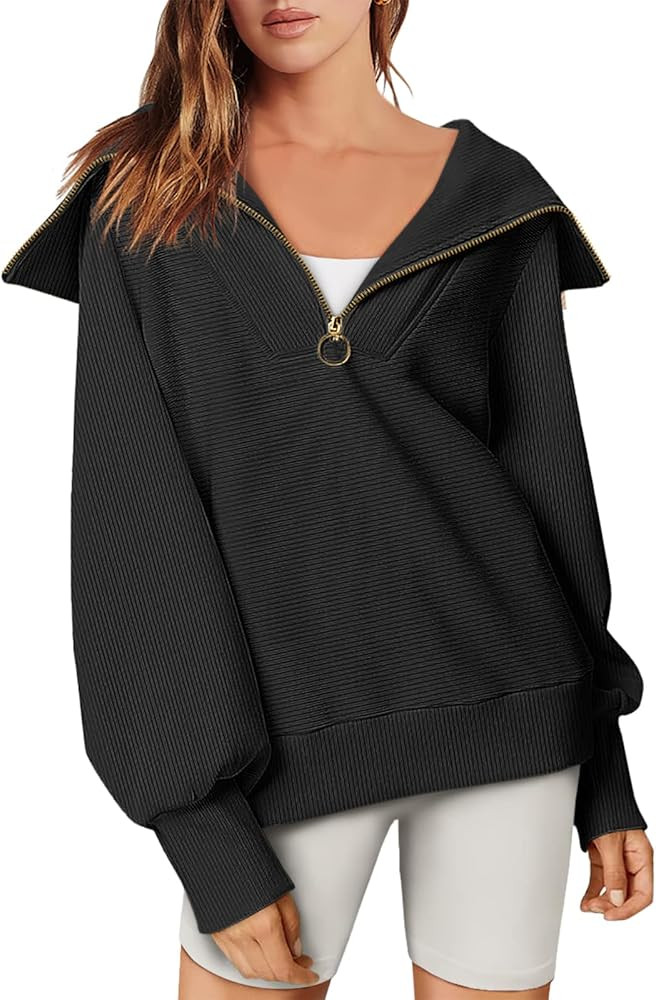 ANRABESS Womens 2023 Fall Fashion Oversized Quarter Zip Pullover Sweatshirts Hoodie for Teen Girl... | Amazon (US)
