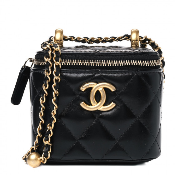 CHANEL Calfskin Quilted Mini Perfect Fit Vanity Case With Chain Black | Fashionphile