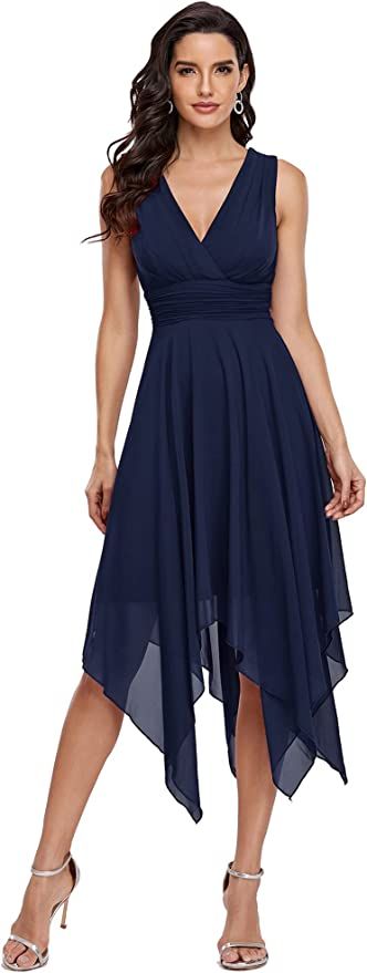 Ever-Pretty Women Double V Neck Ruched Waist A Line Cocktail Party Dress 3142 | Amazon (US)