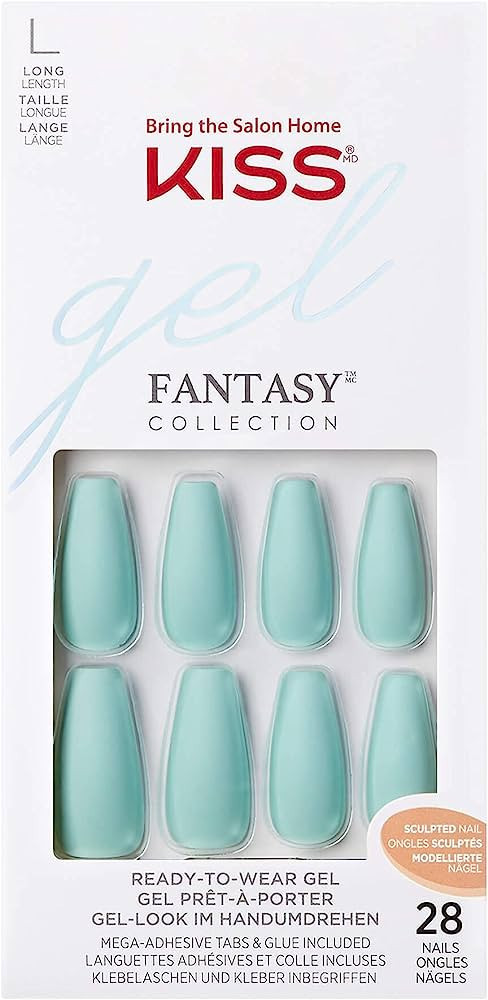 KISS Gel Fantasy Ready-to-Wear Press-On Sculpted Gel Nails, “Back It Up”, Long, Teal, High Ar... | Amazon (US)