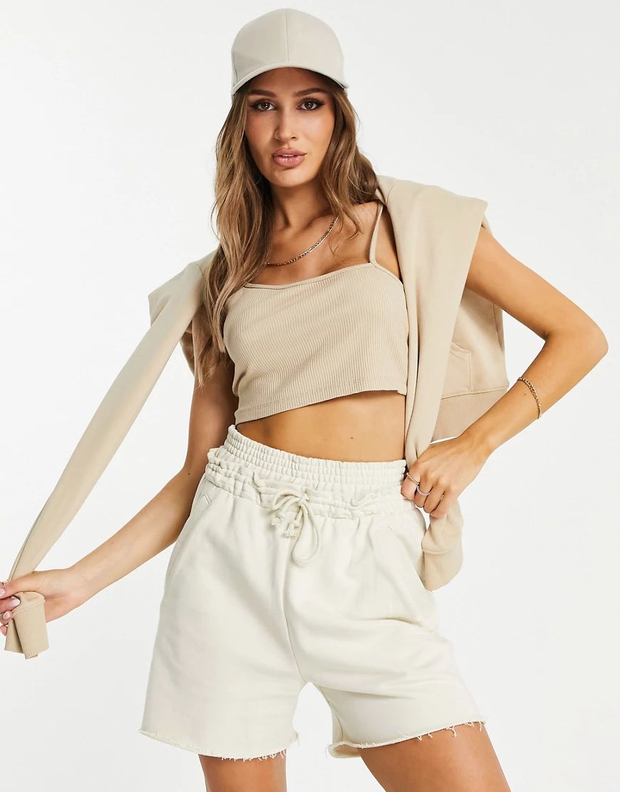 NA-KD ribbed asymmetric crop top in beige-Neutral | ASOS (Global)