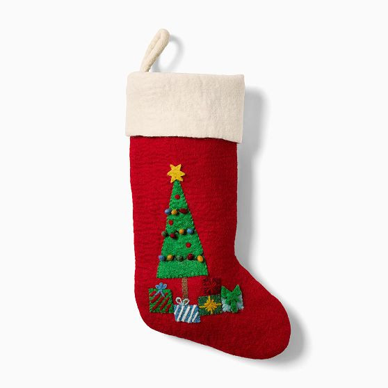Tree & Gifts Felt Stocking, Red, 11.5X18 | West Elm (US)