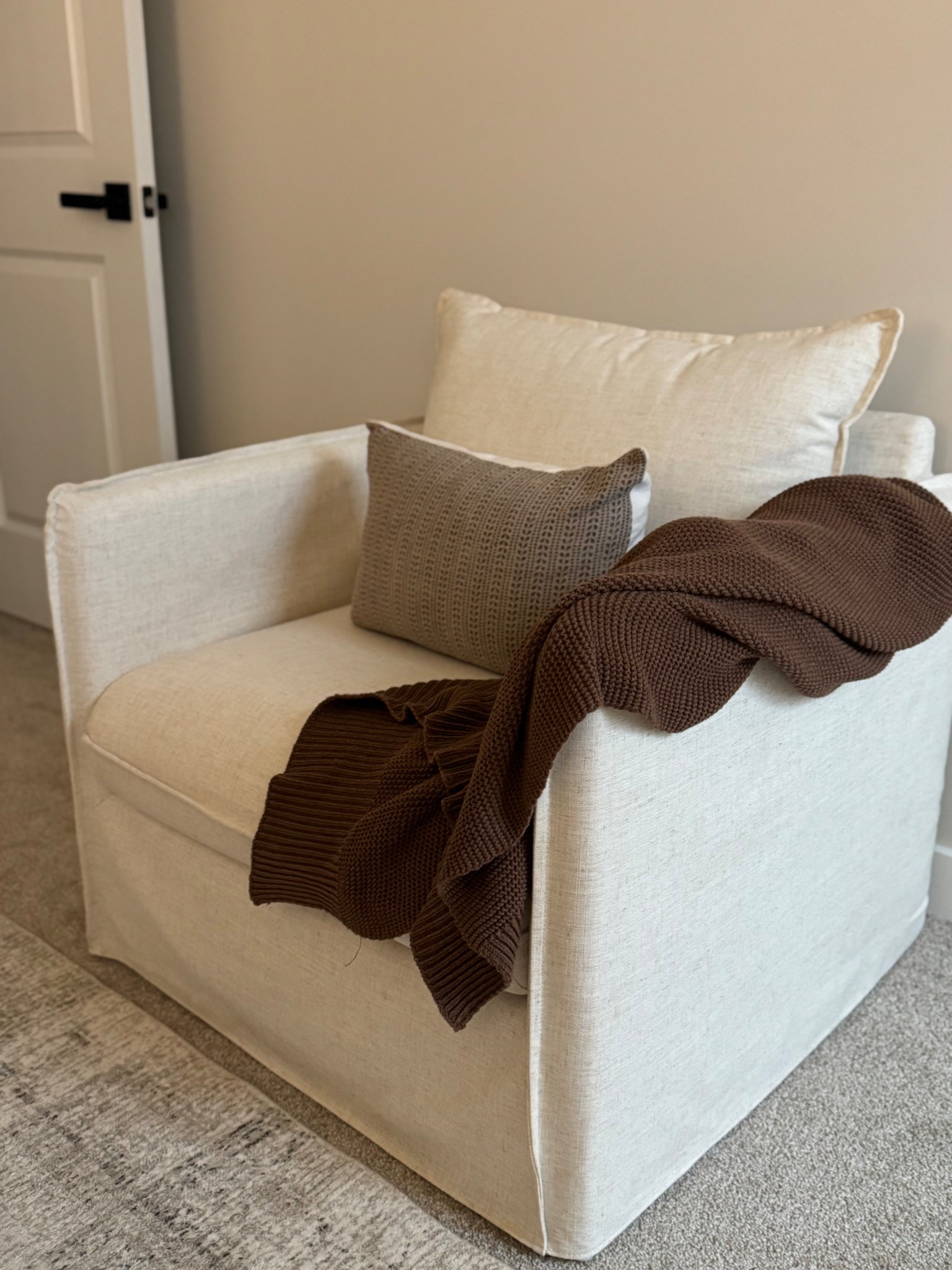 Cream chair, brown throw blanket, brown pillow cover, office space, home office, bedroom chair, living room chair 

#LTKSpringSale #LTKSeasonal #LTKSaleAlert