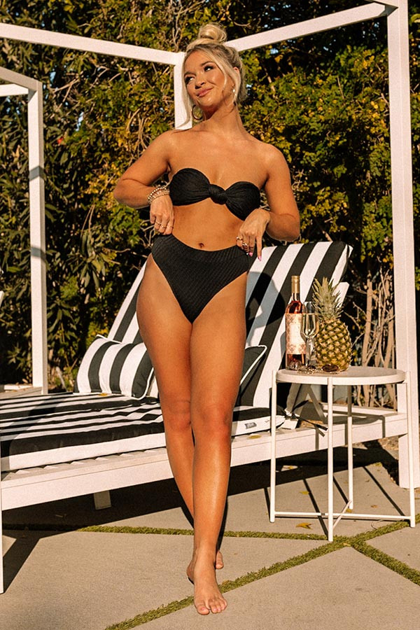 Tranquil Tides High Waist Bikini Bottom in Black | Impressions Online Boutique