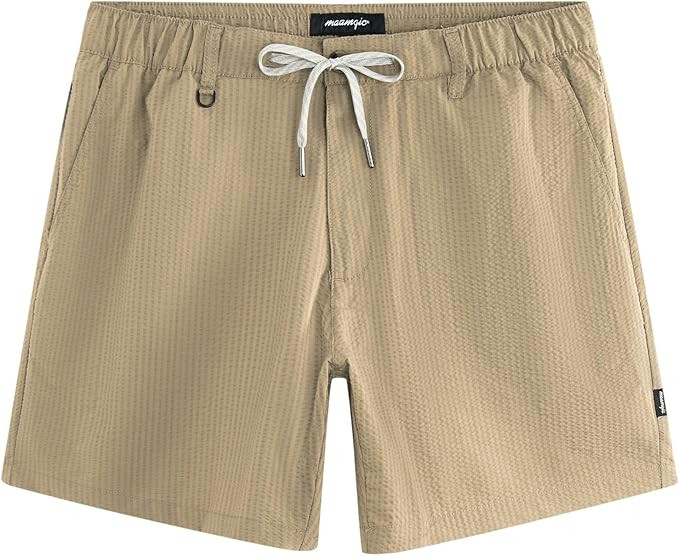 maamgic Men's 5/7 Inch Seersucker Shorts Casual - 6 Pockets Mens Summer Dress Drawstring Stretch ... | Amazon (US)