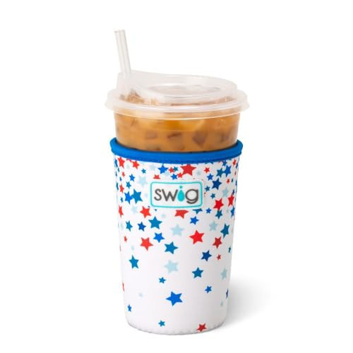 Swig Life Iced Cup Coolie, Standard 22oz Iced Coffee Cup Insulator Sleeve with Handle, Neoprene Insulated Coolie Keeps Drinks Cold (Star Spangled) | Amazon (US)
