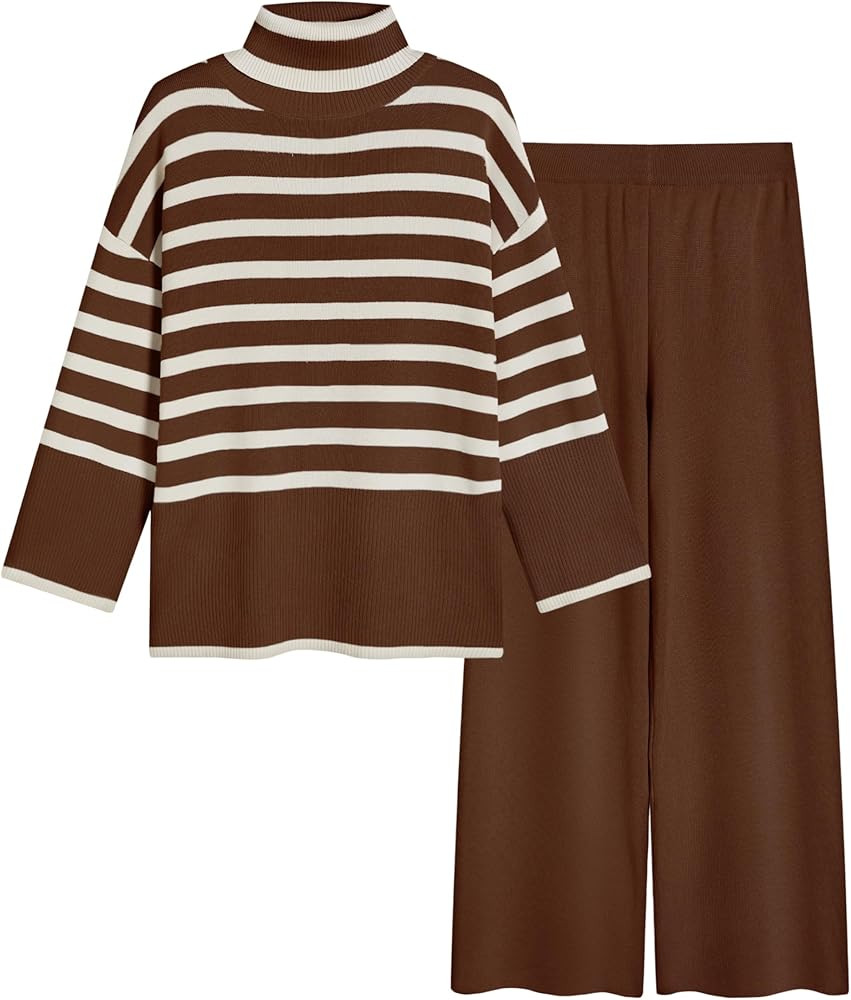 Tanming Women's Sweater Sets Long Sleeve Striped Jumper Tops Casual Knit Wide Leg Pants Sets | Amazon (US)
