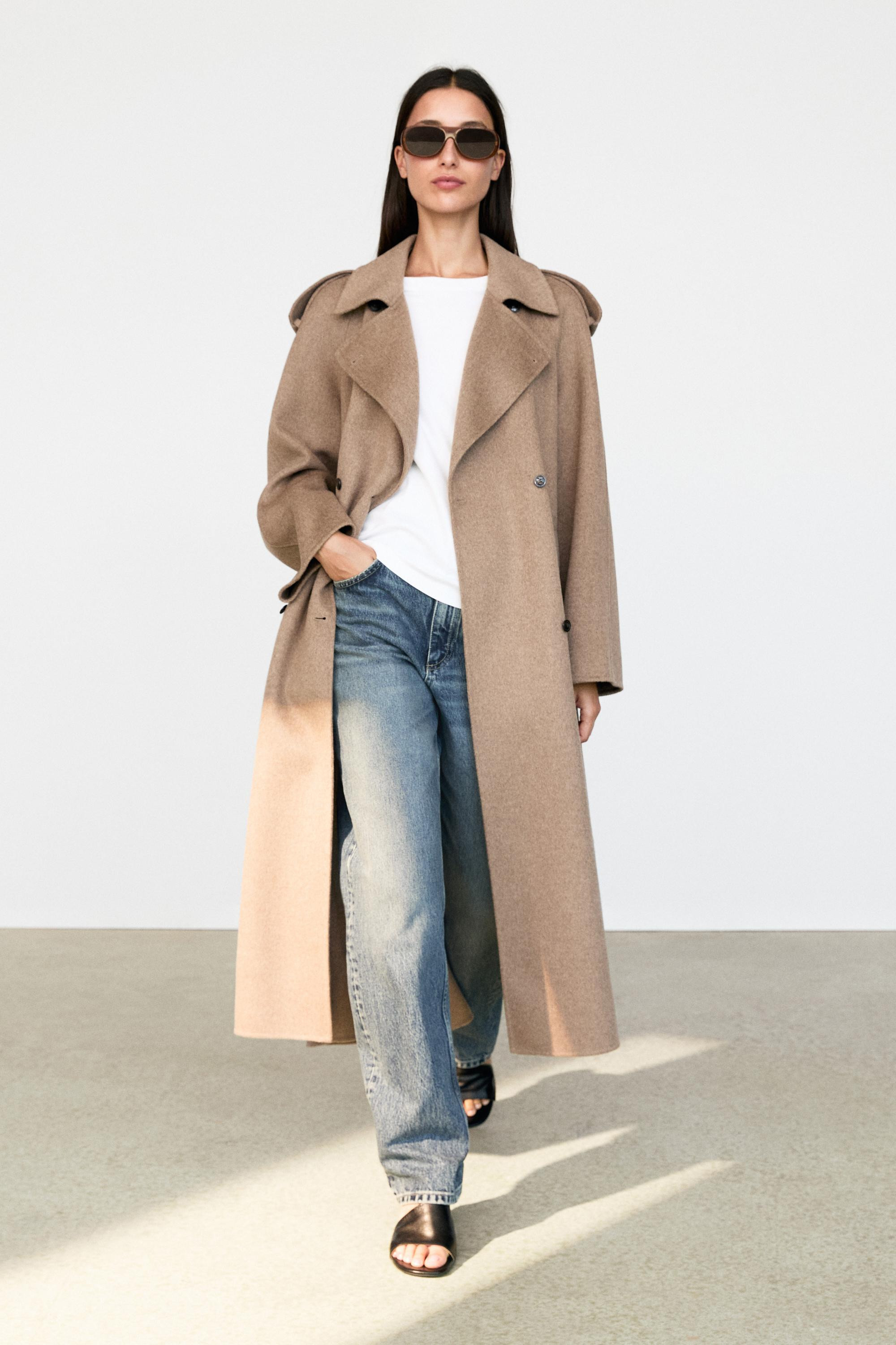 Long wool blend trench coat | Massimo Dutti UK