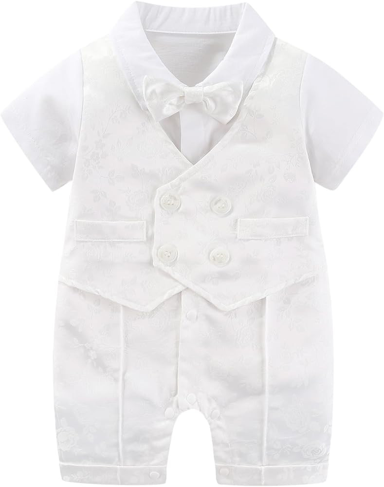Baby Boy Gentleman Romper with Bow Tie Newborn Tuxedo Jumpsuit Baby Formal Outfits Clothes 0-18 M... | Amazon (US)