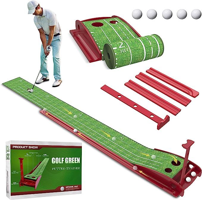 Wood Golf Putting Green Mat with Auto Ball Return System Mini Golf Game Practice Equipment and Go... | Amazon (US)
